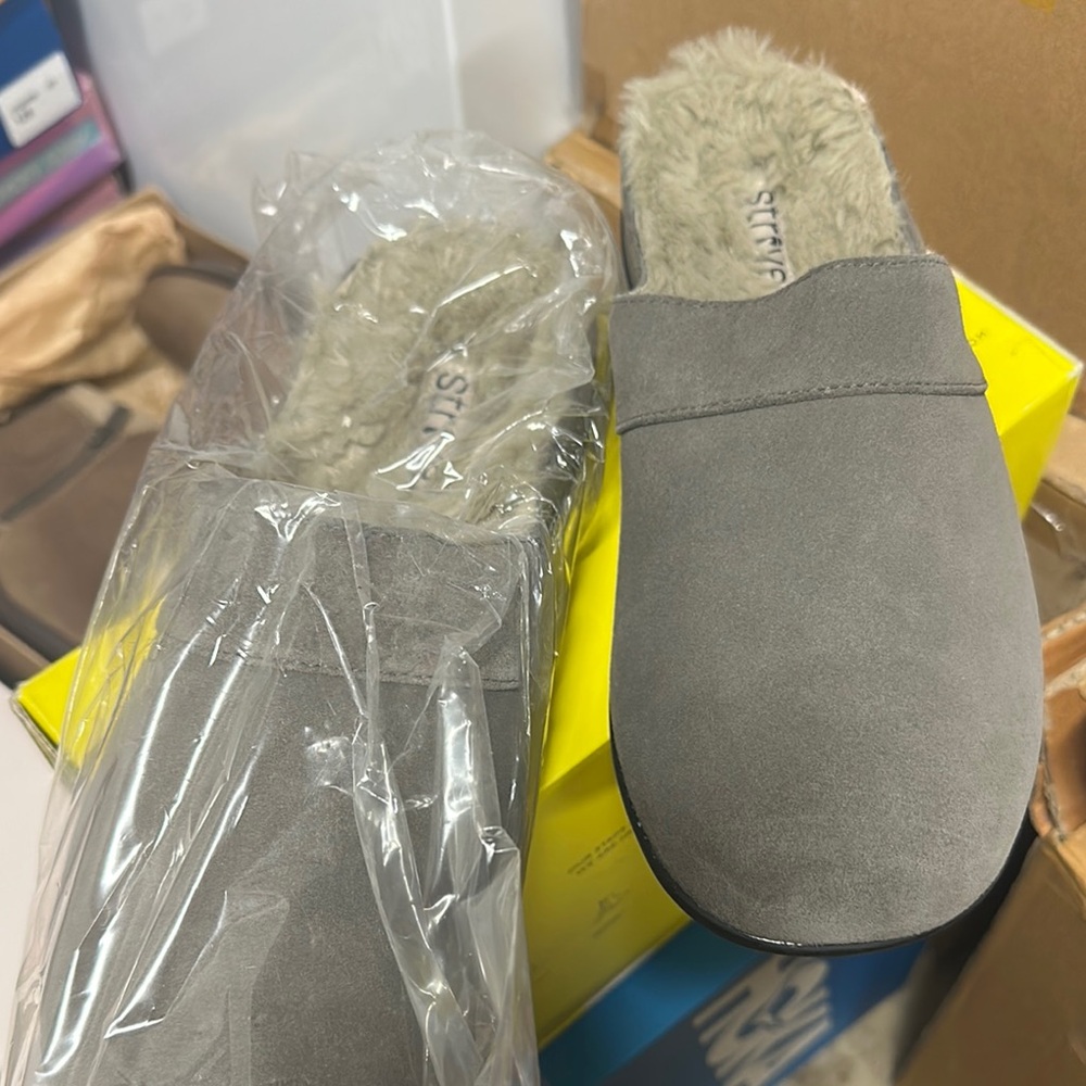 Strive Gray Faux Fur Lined Mules